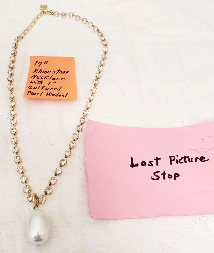 17" Rhinestone Necklace with Cultured Pearl Pendant