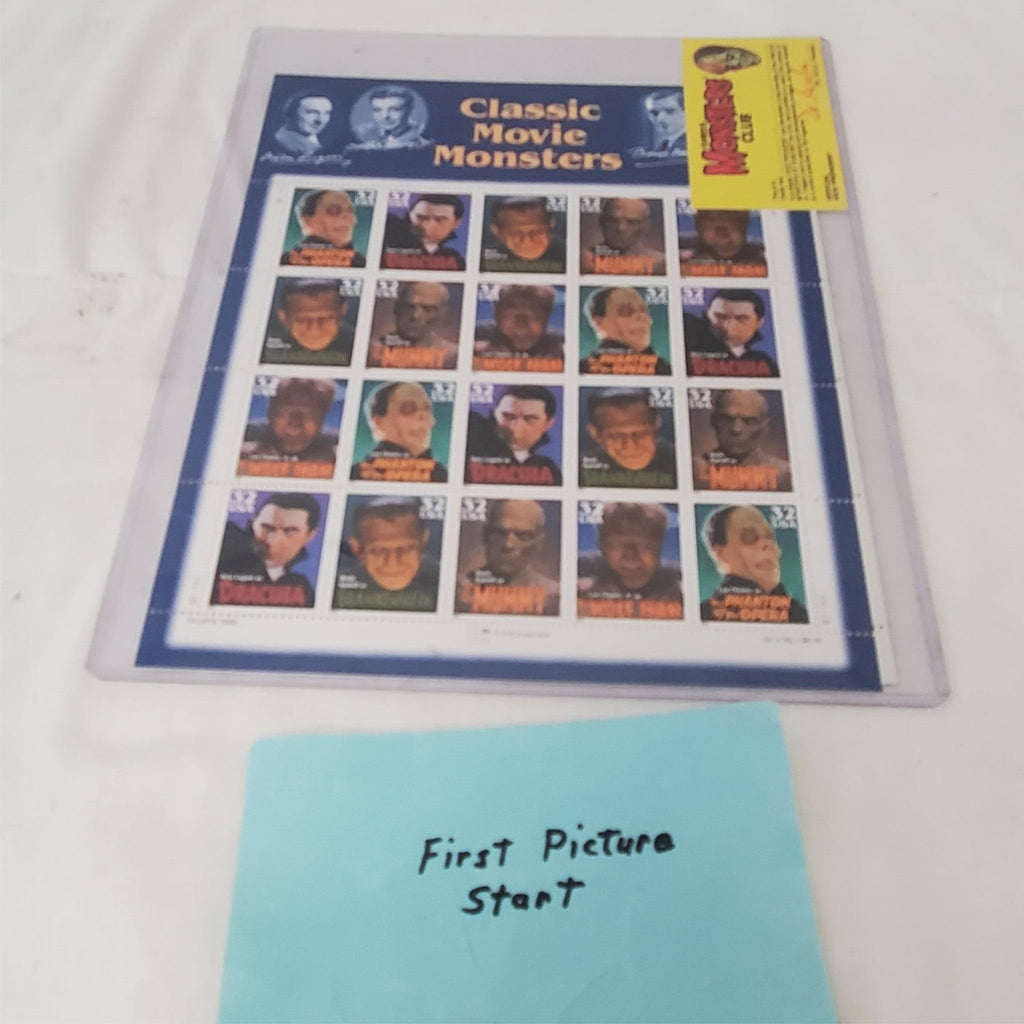 Classic Movie Monsters Stamp Sheet & Famous Monster Club Card