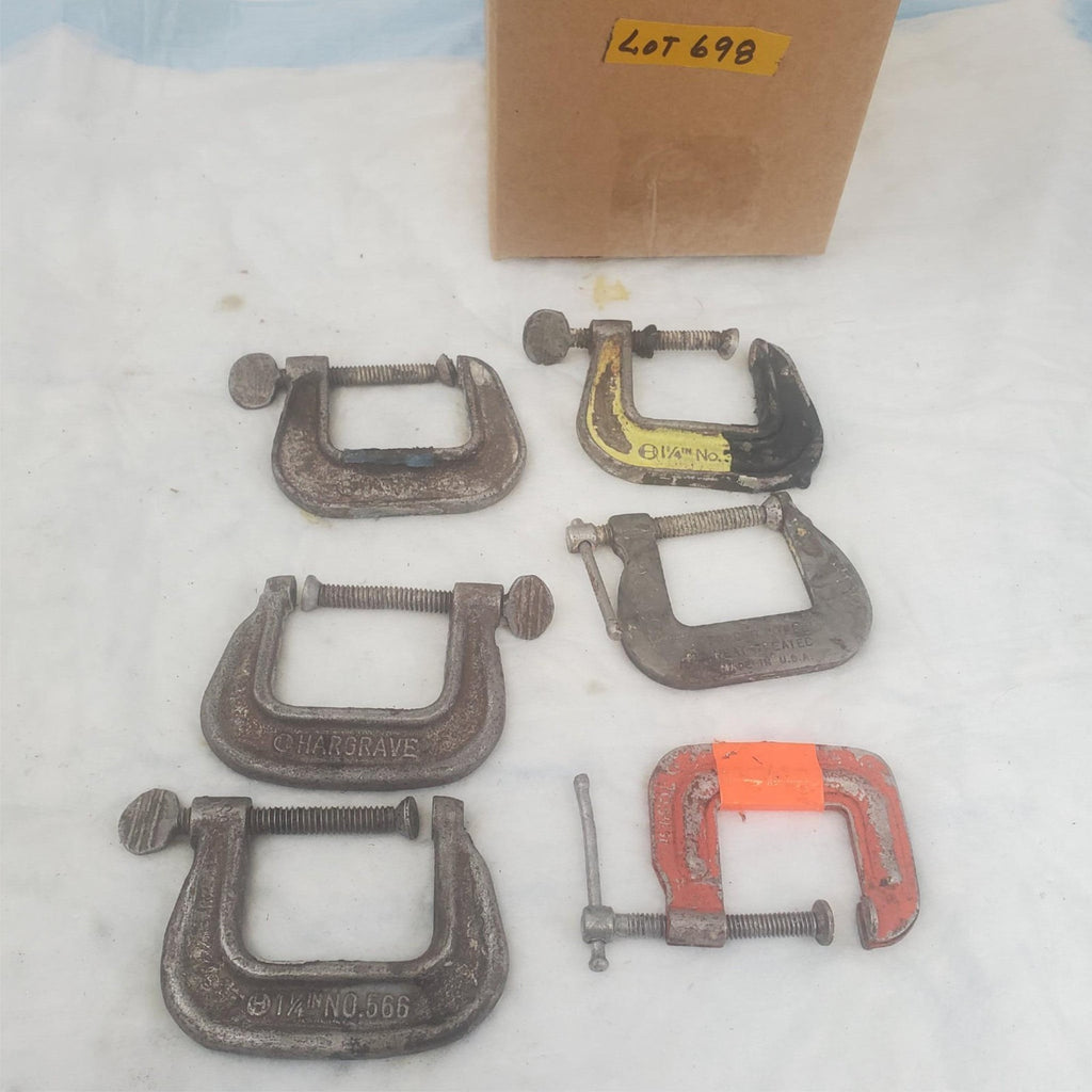 Lot of 6 Hargrave 1 1/4 Heavy Duty Metal C-Clamps Hand Tools LOT-698