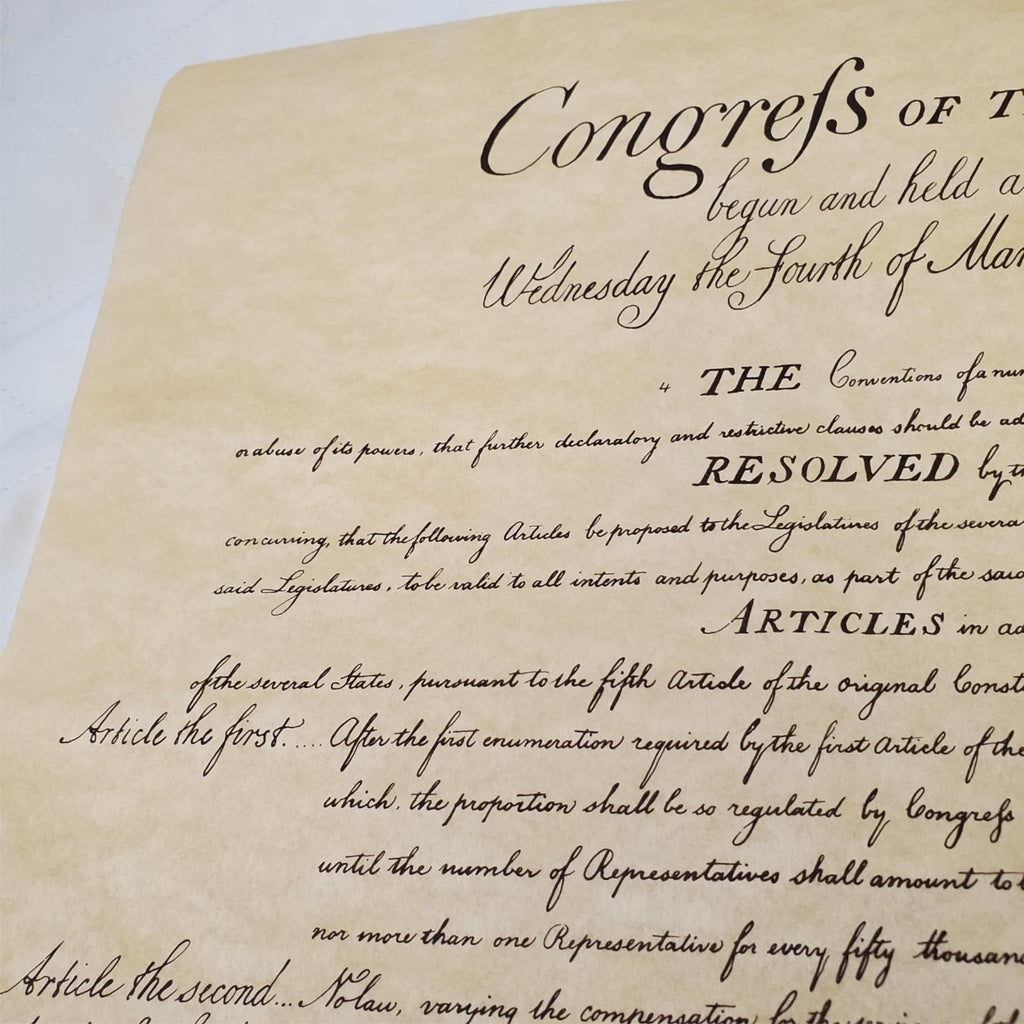 Bill of Rights Poster on Hand-Finished Antiqued Parchment Paper
