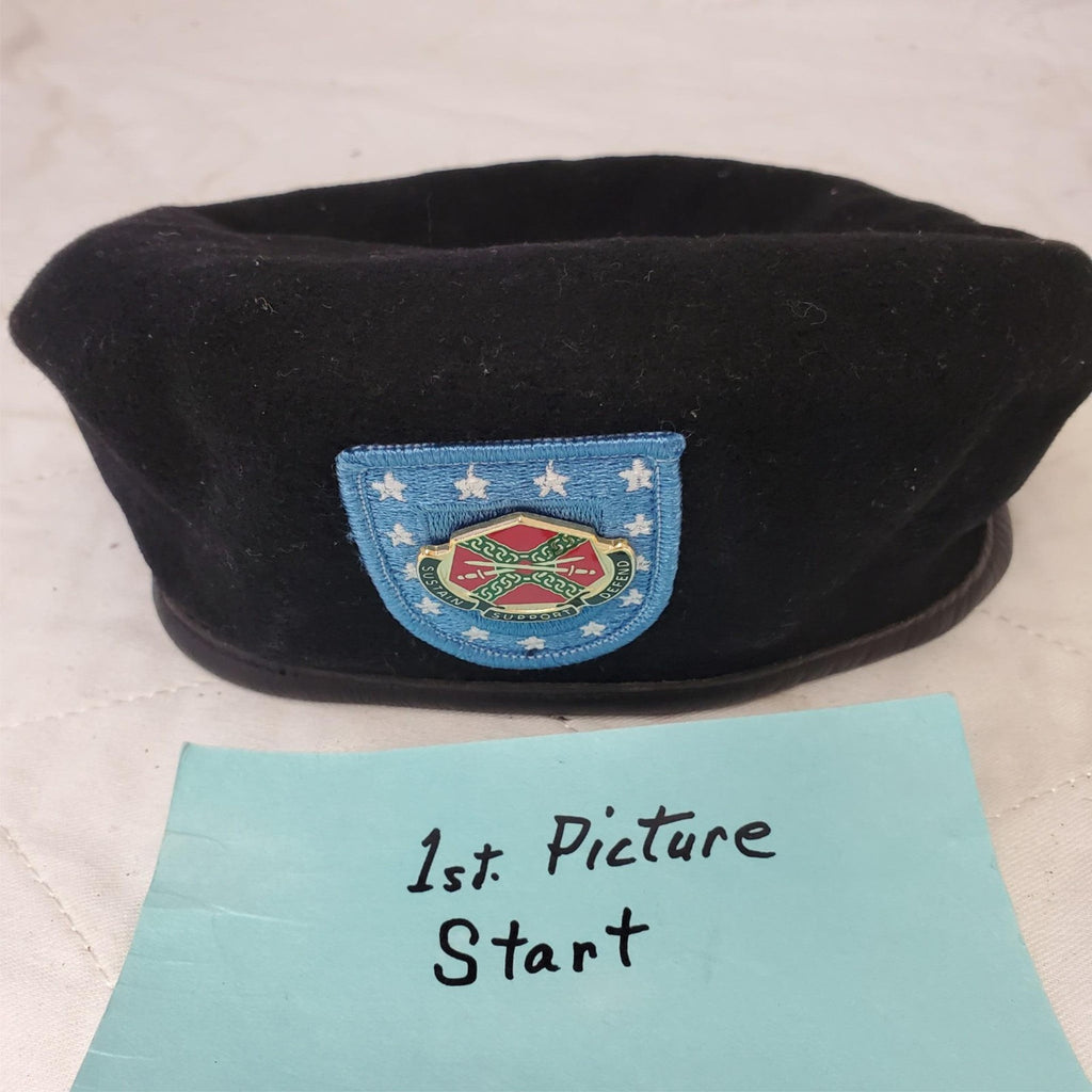 DSCP Garrison Collection Black Wool Beret Hat Cap w/ Serve the Warrior Pin