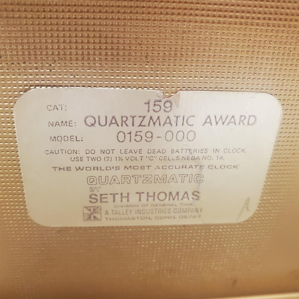 Vintage Seth Thomas Quartzmatic Award 0159-000 Brass Desk Clock