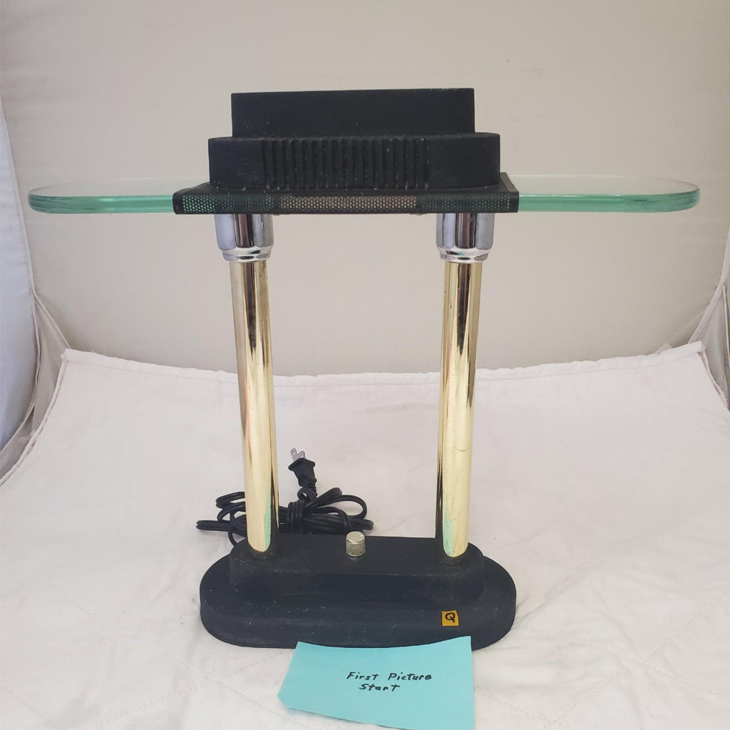 Vintage Portable Brass and Black Halogen Desk Lamp Q