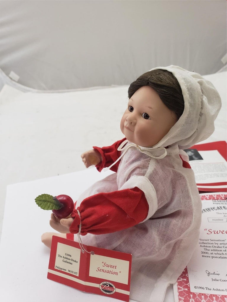 The Ashton-Drake Galleries Sweet Sensation Amish 8" Doll Red Dress Apron Apples
