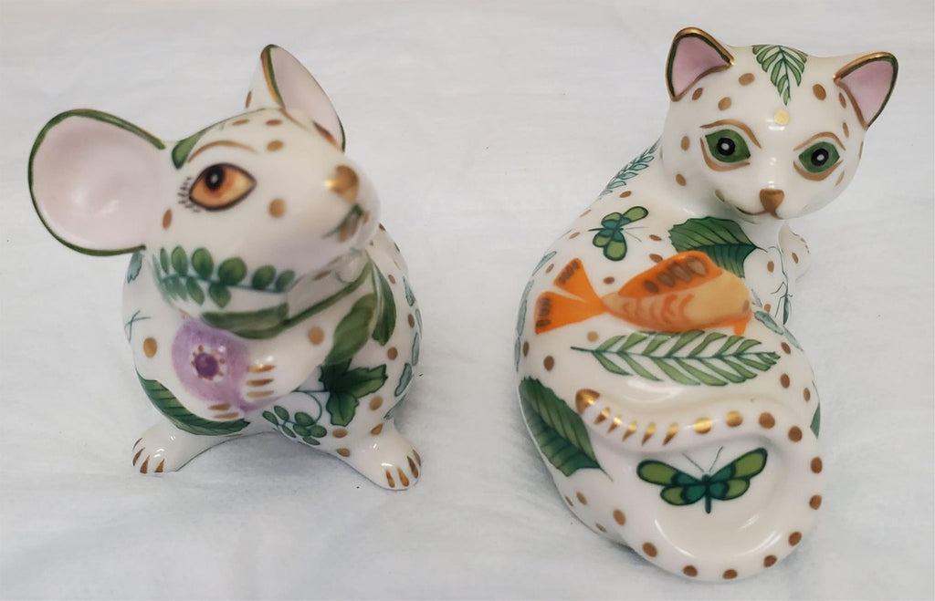 Vintage Lynn Chase Hollohaza Hungary Cat & Mouse Porcelain Figurines