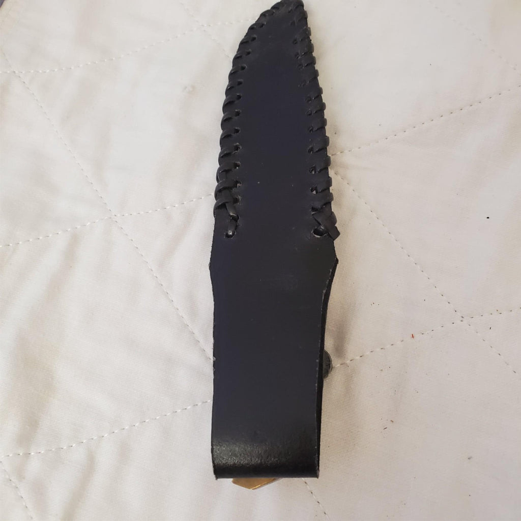 Fixed Hunting Knife Wood Layered Handle Leather Sheath