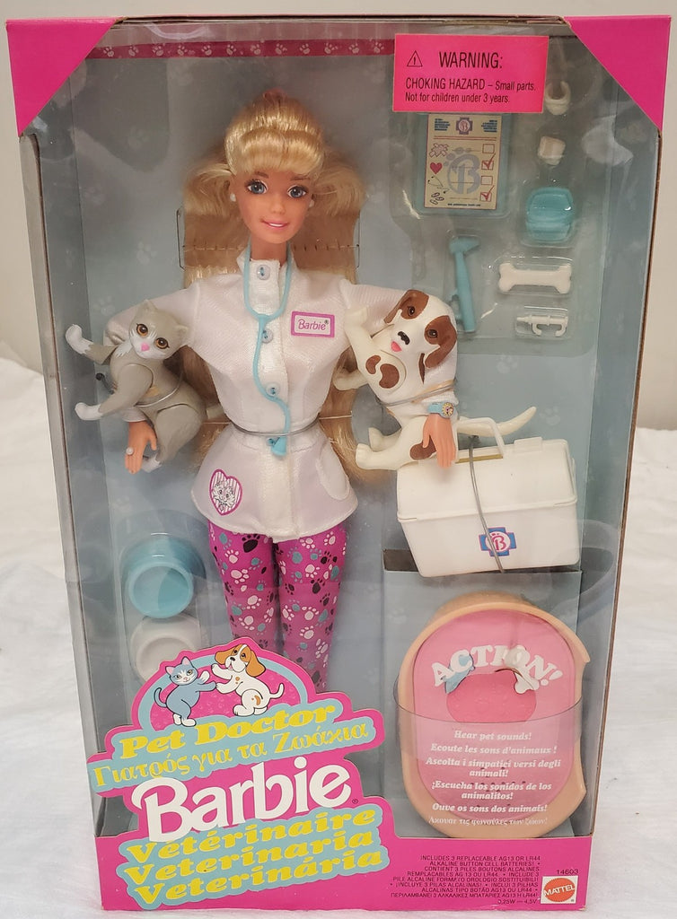 Vintage 1996 Barbie Pet Doctor accessories cat, dog, pet bed w/ sounds Mattel