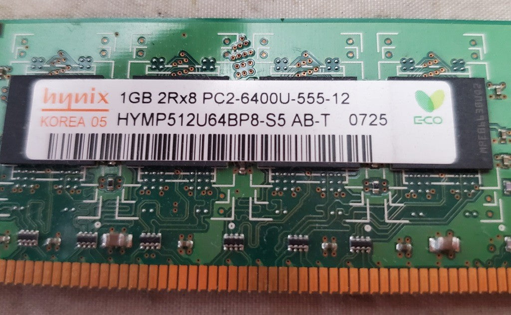One Hynix 1GB 2Rx8 PC2-6400U-555-12 Korea 05 HYMP512U64BP8-S5- AB-T