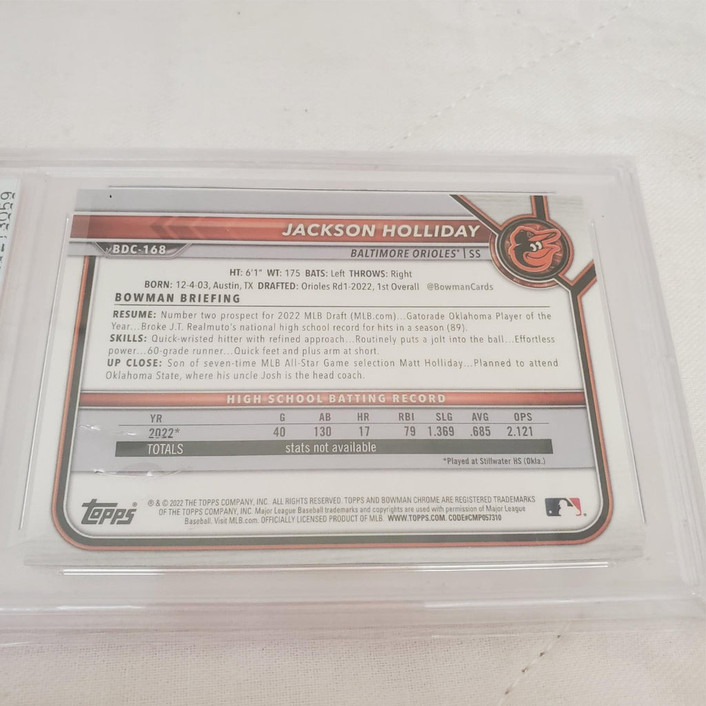 Jackson Holliday Signed 2022 Auto PSA/DNA Certified Bowman Chrome Card 10 Mint
