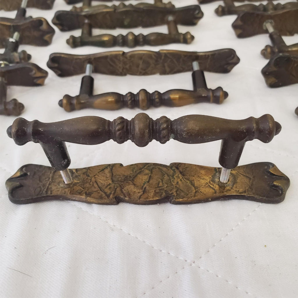 Lot of 10 Vintage Brass Amerock Carriage Cabinet Drawer Pulls w/ Back Plates #4
