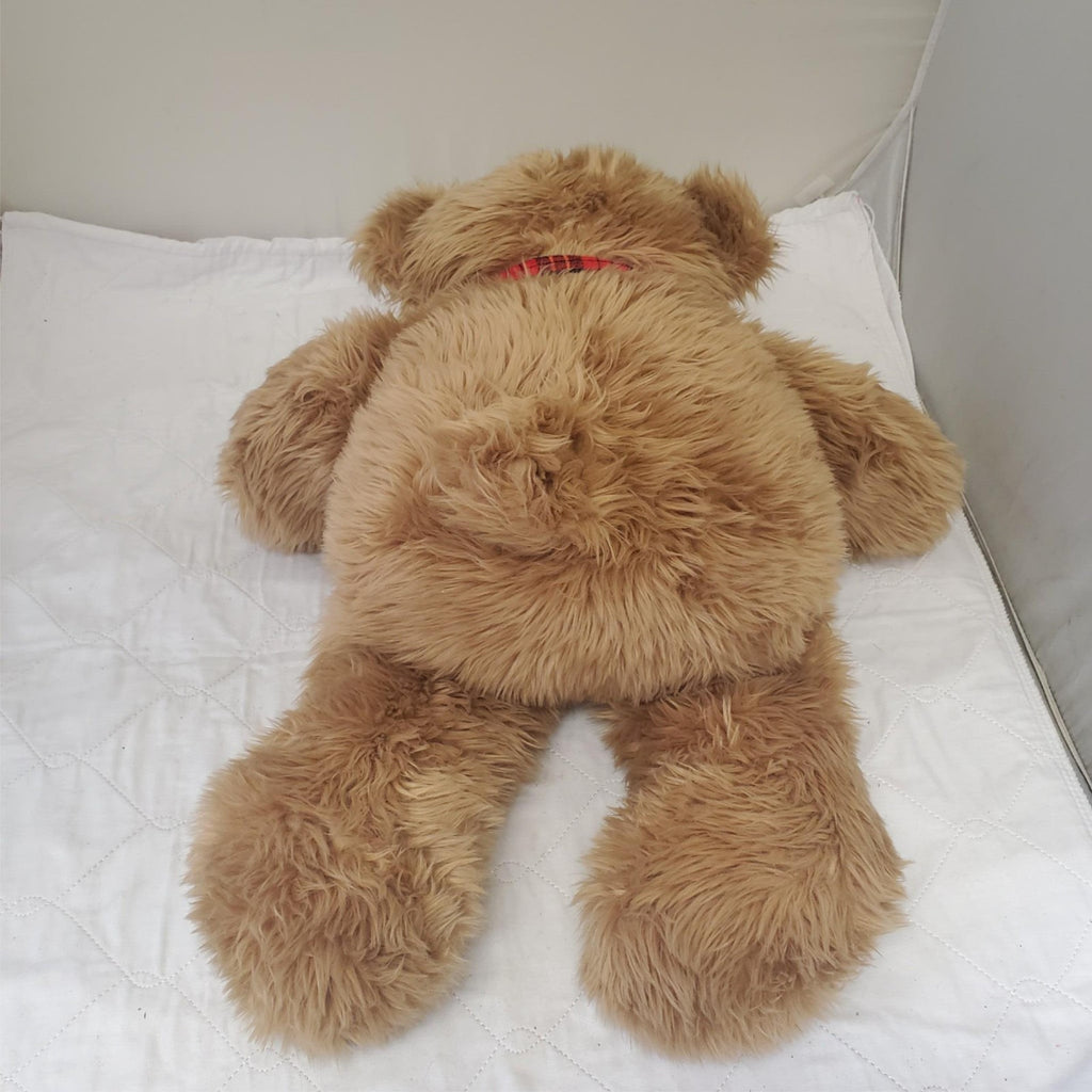 Medium Size Teddy Bear with Red Checked Bow Plush Stuffed Toy