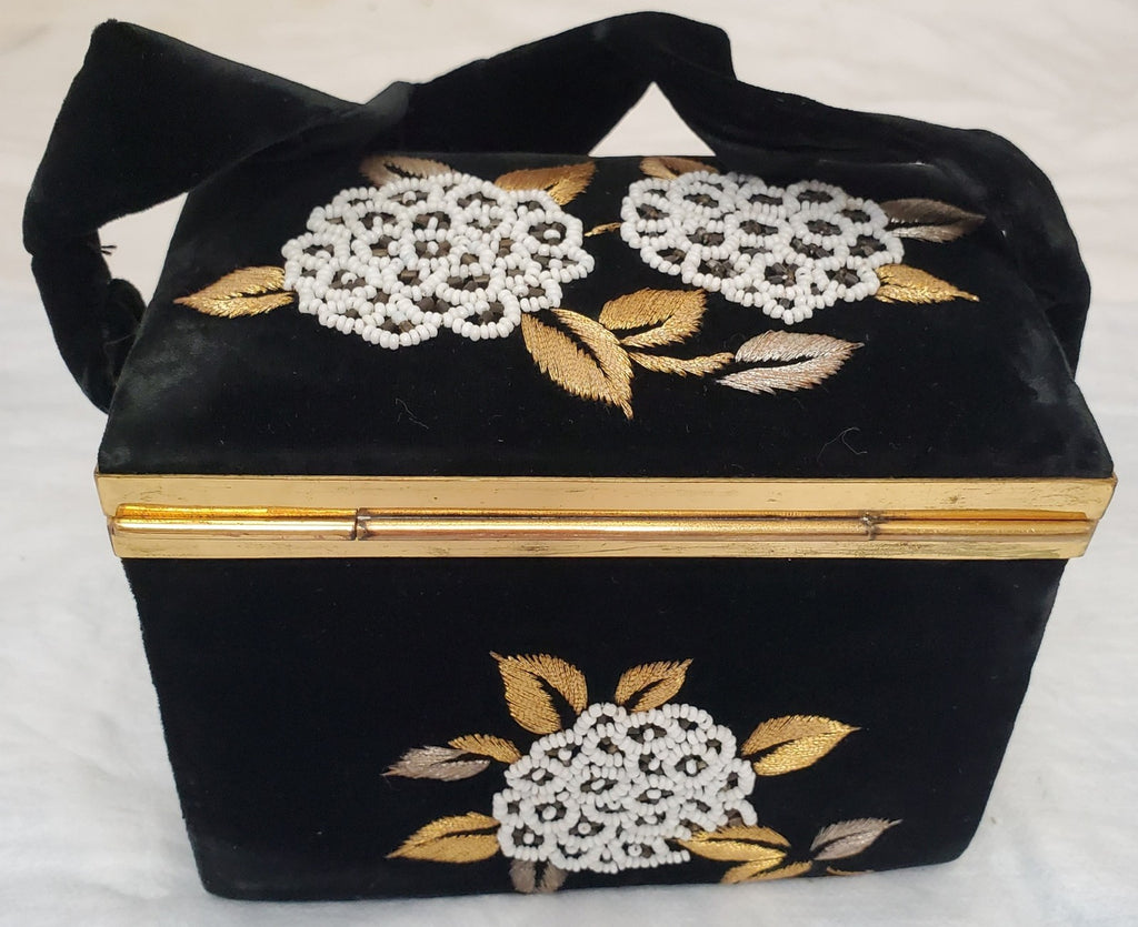 Vintage 1950s Torii Tokyo Beaded Floral Box Bag Clutch Purse Japanese