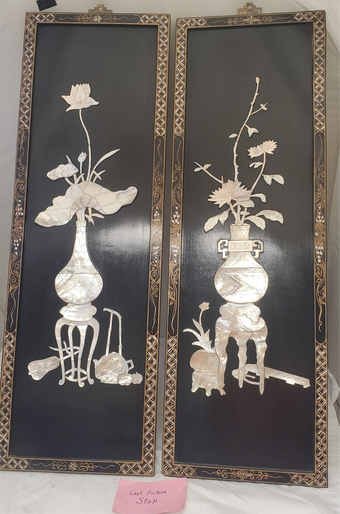 Pair Vintage Japanese laquer Wall Panels