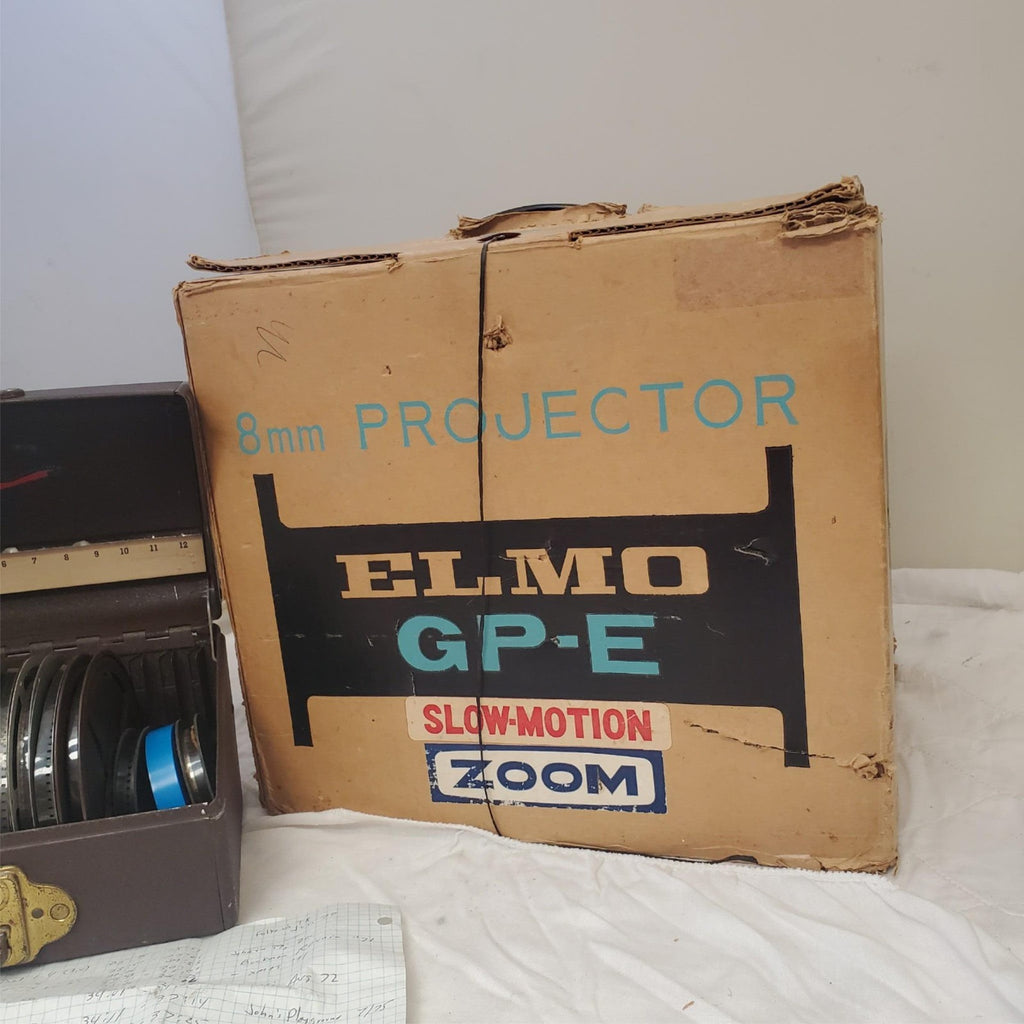 8mm Projector ELMO GP-E Slow Motion Zoom & Film Reel Storage Box