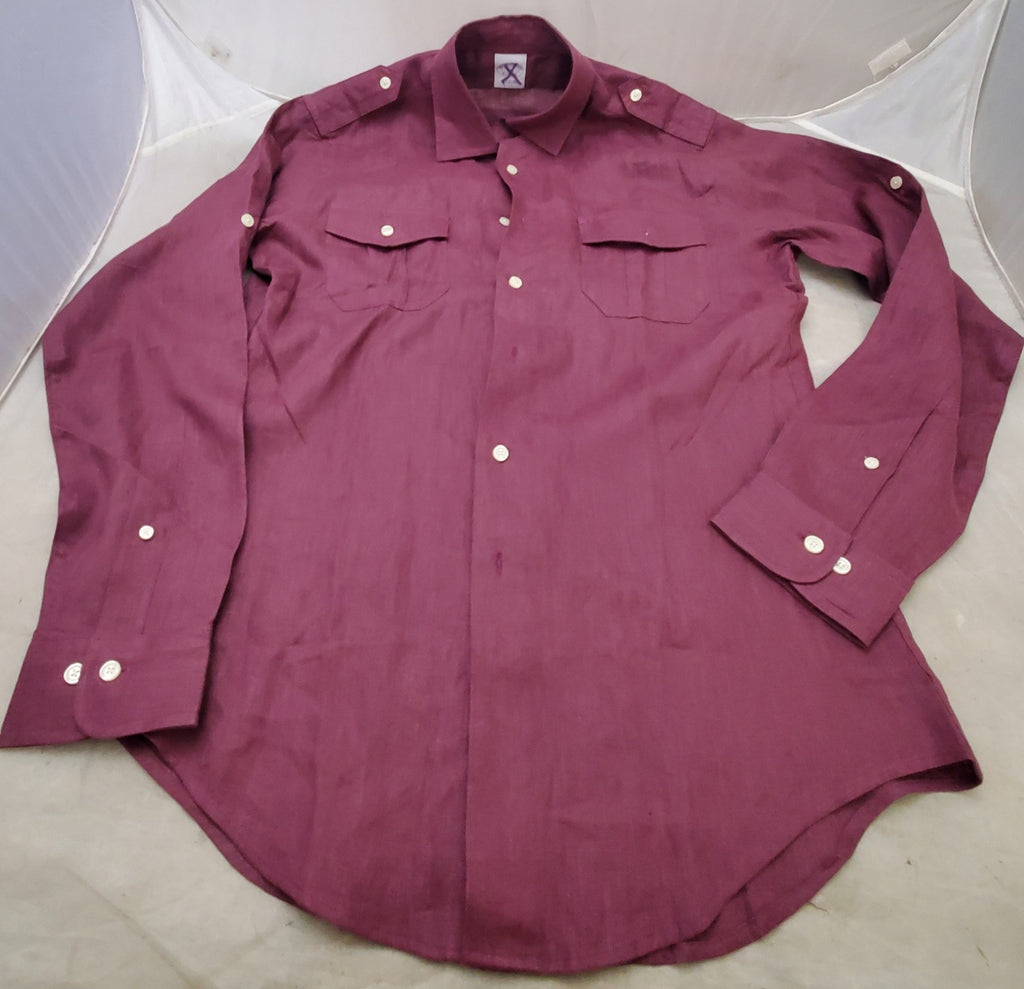 Brooks Brothers Men's Button Down Shirt Size Medium Burgundy Shoulder Epaulets