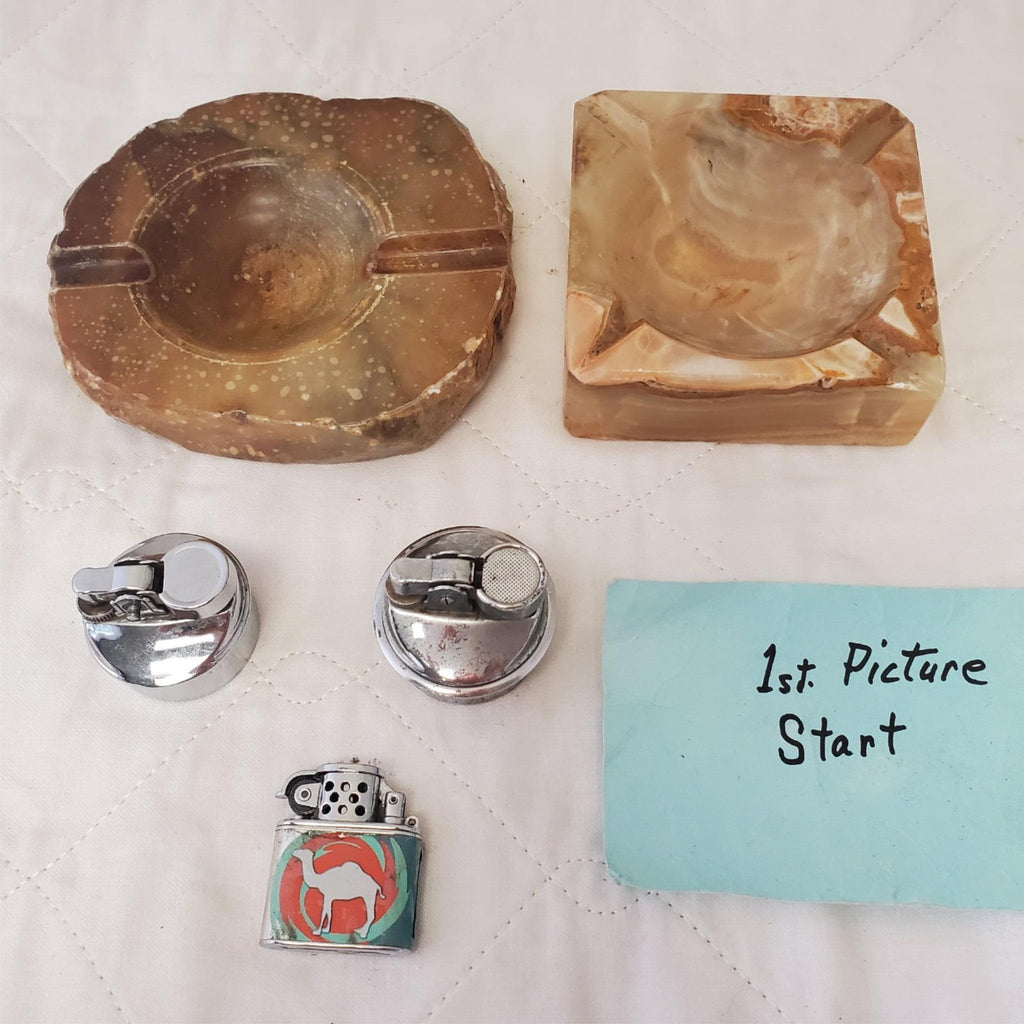 Lot of Vintage Mid Century Italian Alabaster Ashtray & Cigarette Lighters