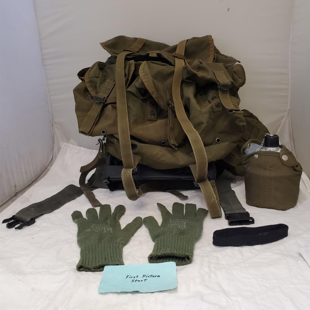 US Military Field Back Pack, Fleece Lined Canteen Canvas Pouch & Shooting Gloves