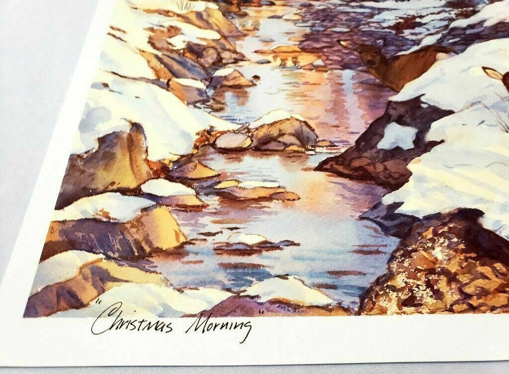 Christmas Morning Art Print Deer and Train Station By Ken Harris