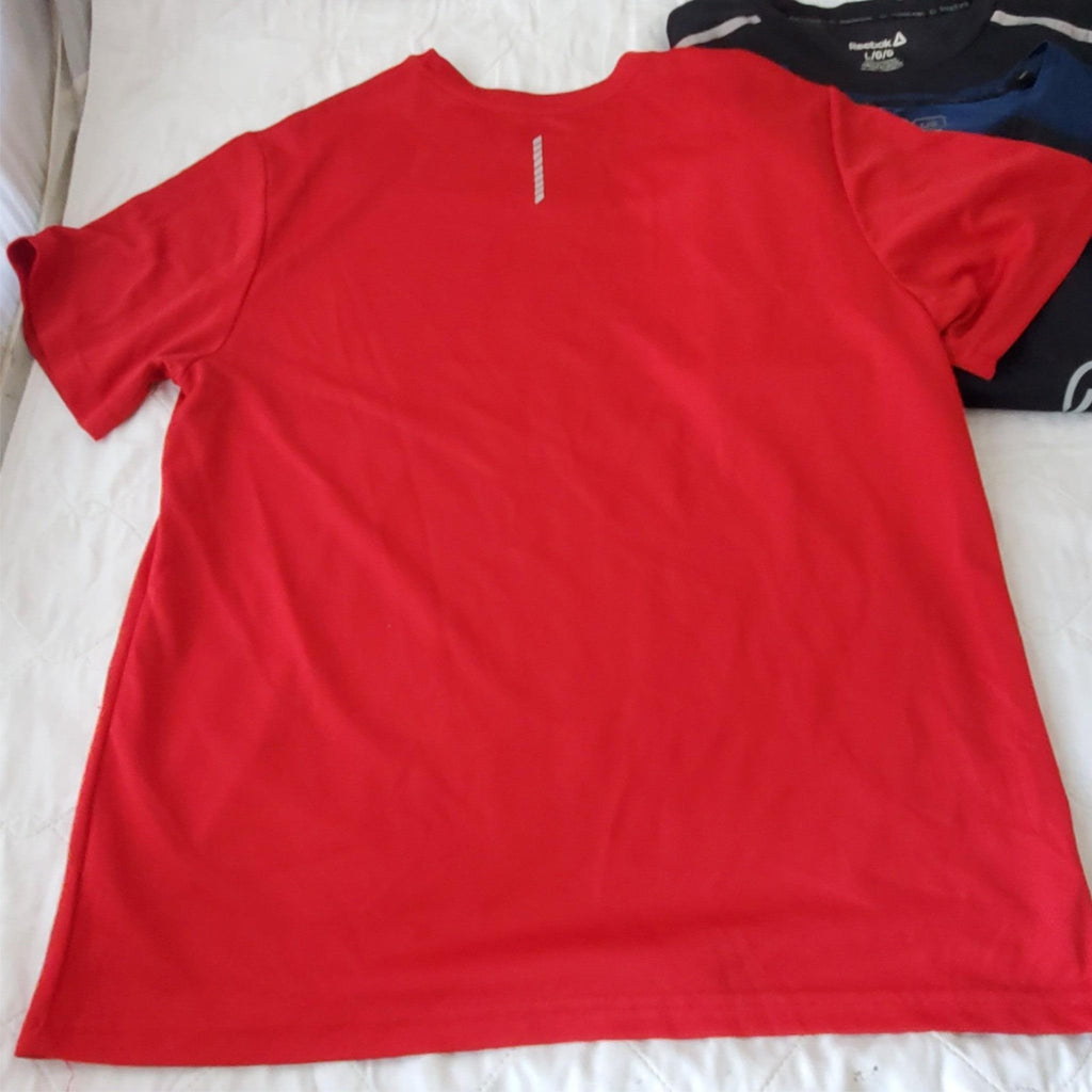 Lot of 4 Size L Rebook, Russell & Other Brand  Dry Fit Short Sleeve Shirt Mens 
