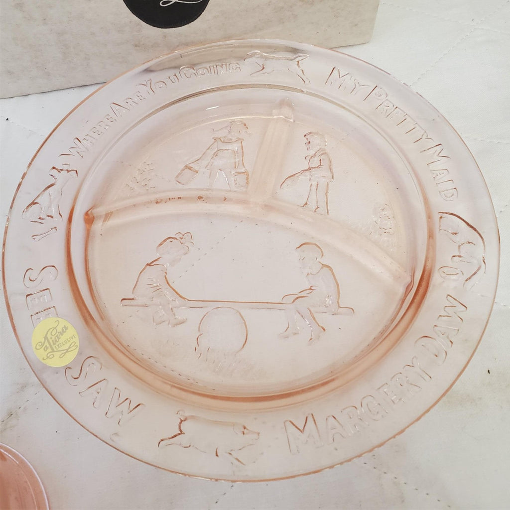 Tiara Exclusives Amber Glass Nursery Rhyme Humpty Dumpty Baby Plate Bowl Cup