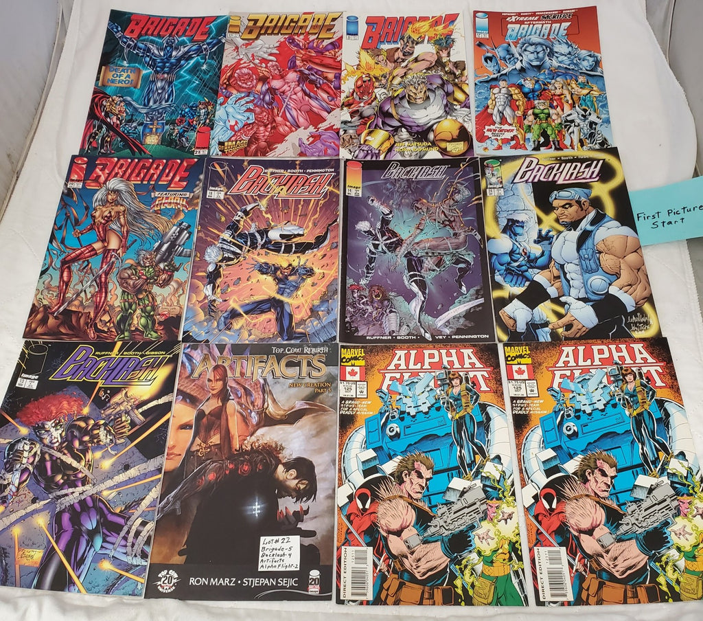 Lot of 12 Brigade Backlash Artifacts & Marvel Comic Books #22