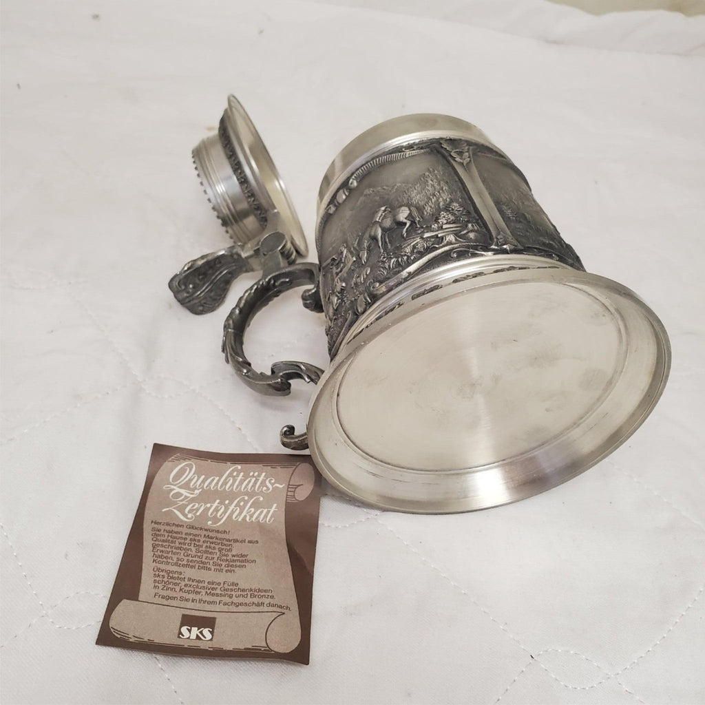 Vintage SKS PEWTER 95% Zinc Lidded Mini Beer Stein