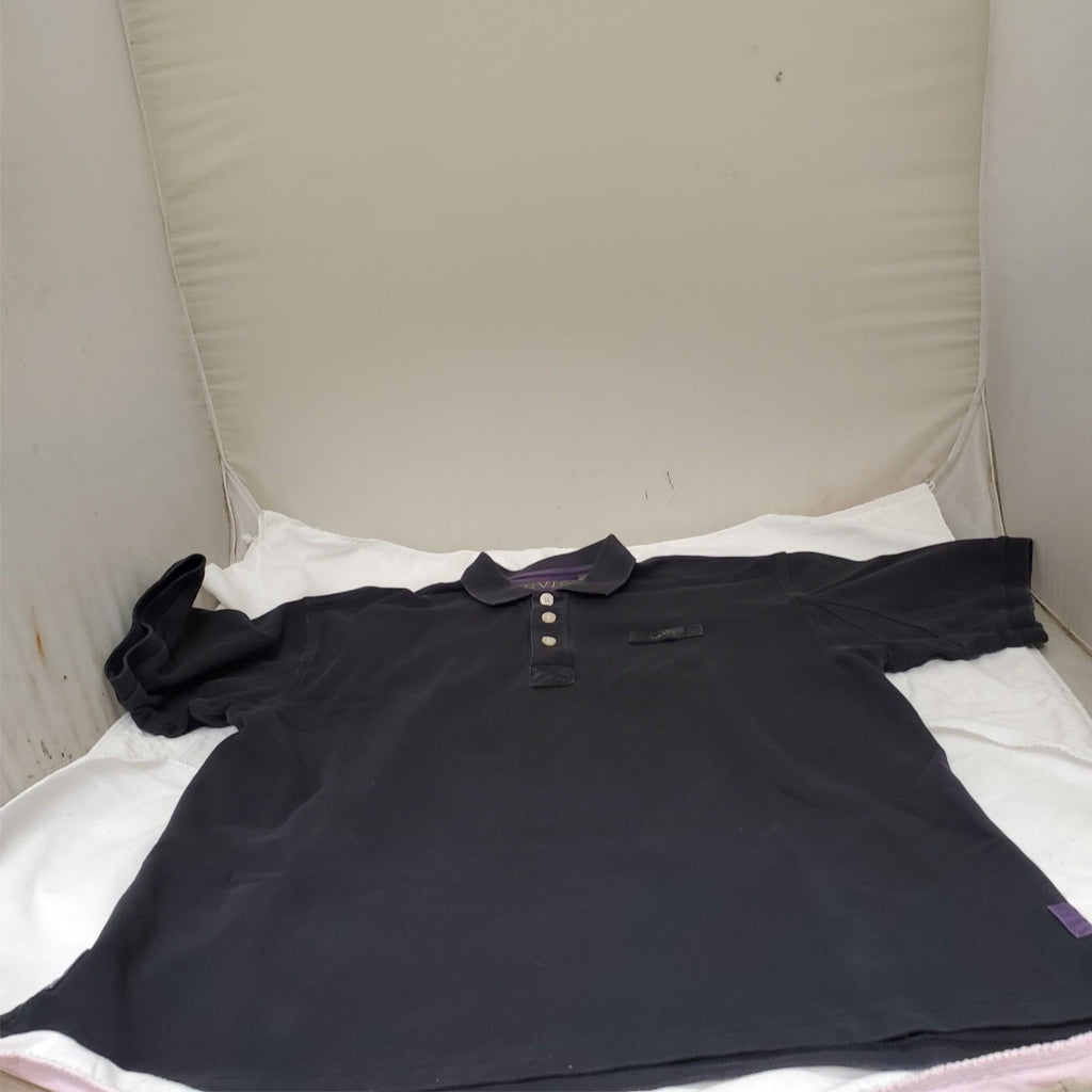 Orvis Men's Black Short Sleeve Size L-T Polo Shirt with Purple Collar