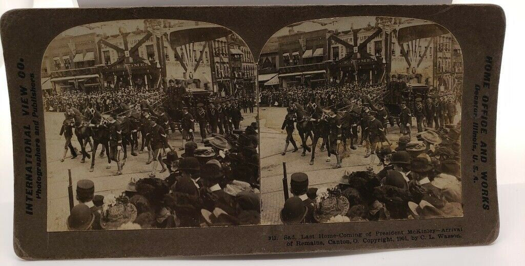 1901 President McKinley, Funeral Procession Cleveland White House Stereoview