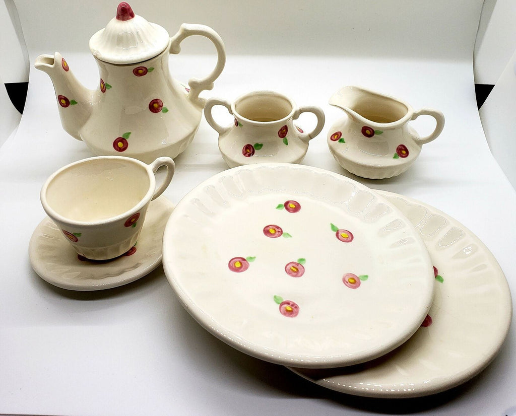 Vintage Modern TeaPot Cup Sugar-Cup Saucer Beautiful White Ceramic Tea Set