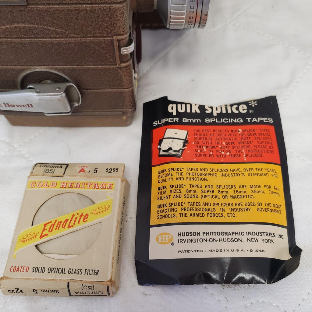 Bell & Howell 252 8mm Camera with Quik Splice Tapes, Ednalite Filter & Case