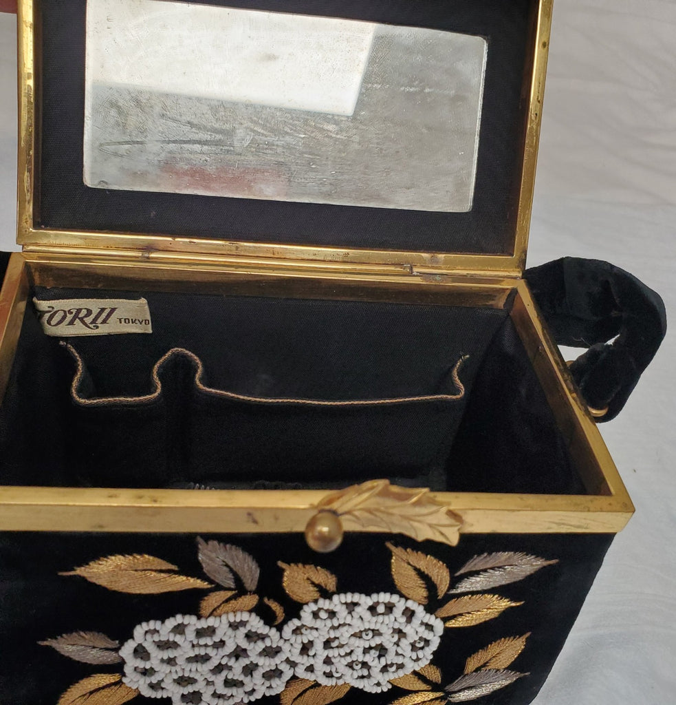 Vintage 1950s Torii Tokyo Beaded Floral Box Bag Clutch Purse Japanese