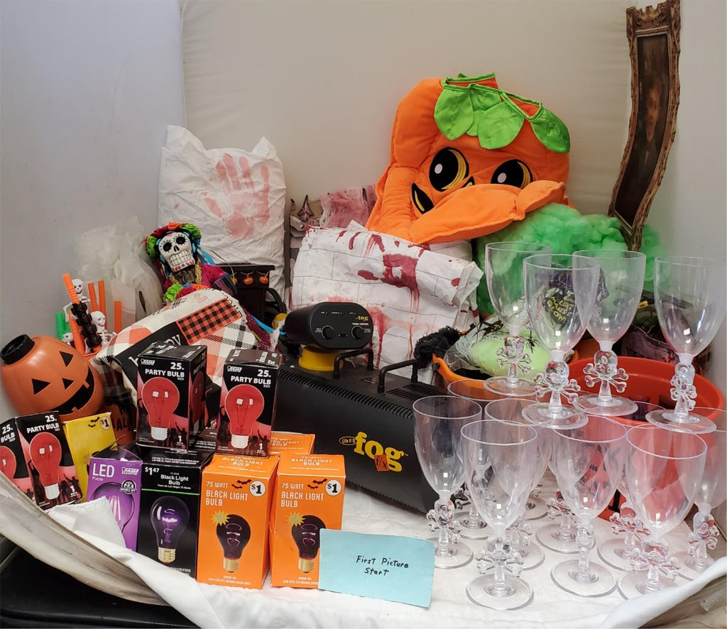 Halloween Decor Party Supplies bundle with Fog Machine Bulbs Goblets and Props