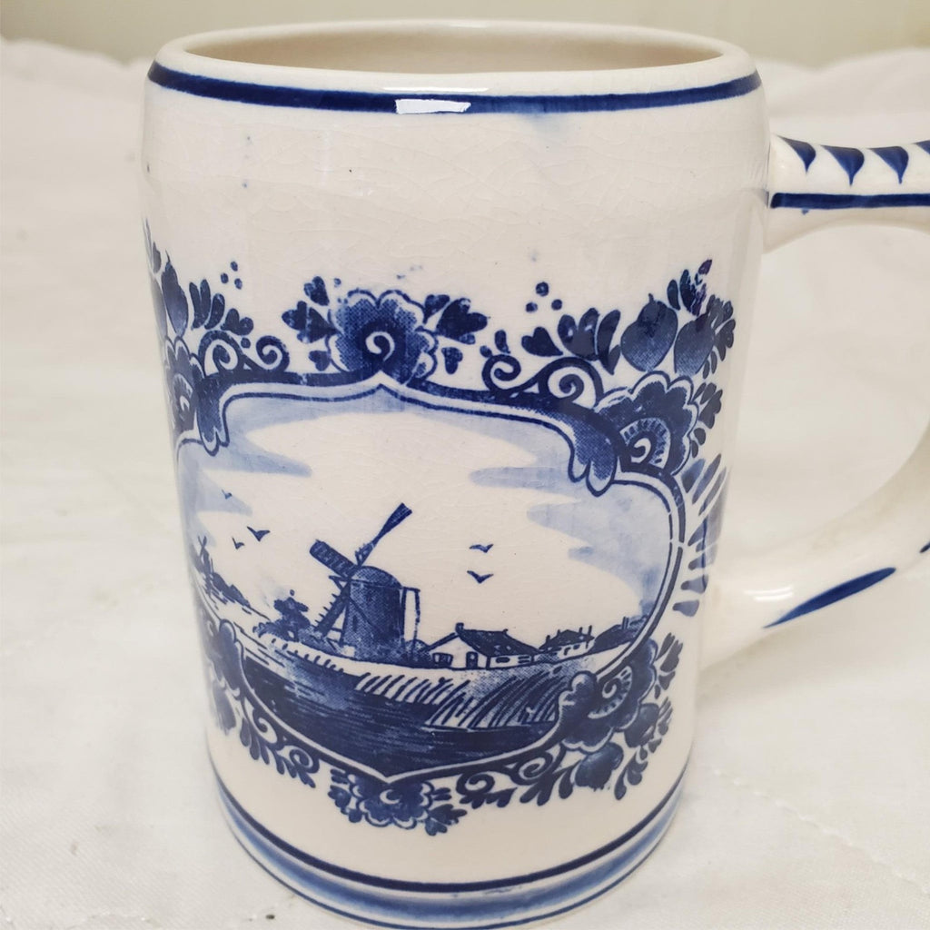 Delft Blue Windmill & Sailboat Hand Painted Beer Mug Stein