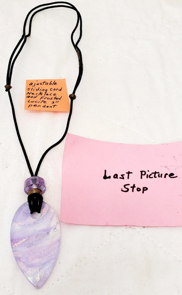 Frosted Lucite 3" Pendant with Ajustable Sliding Cord Necklace