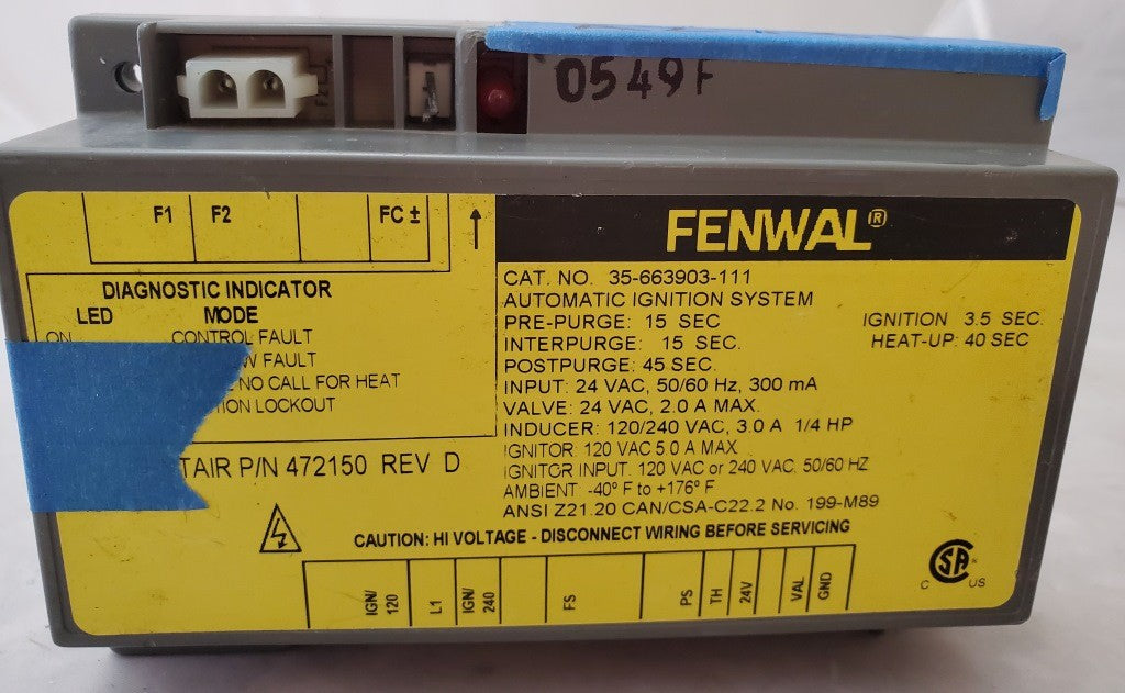 Vintage FENWAL 35-663903-111 Ignition Control Module 24 VAC