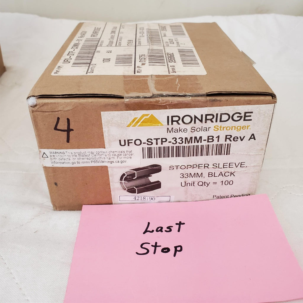 100 Pieces UFO-STP-33mm-B1 Rev A IronRidge Stopper Sleeves Black