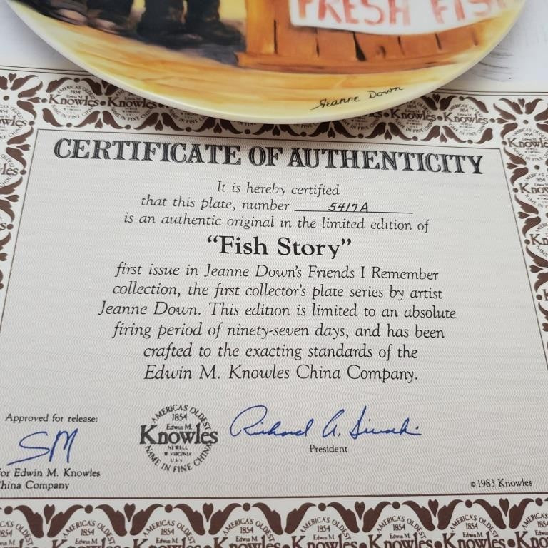 Knowles Collector Plate Fish Story"Jeanne Down's Friends I Remember Series