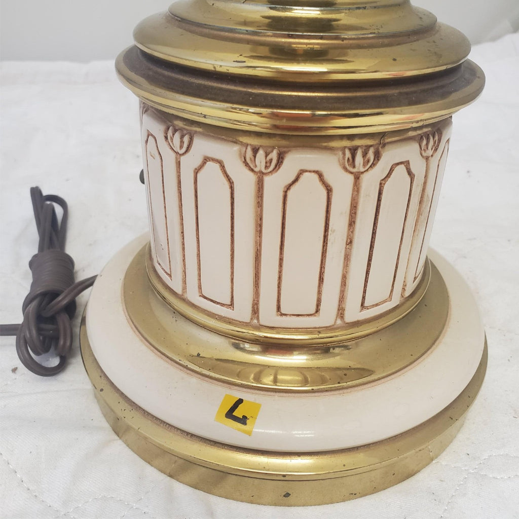 Vintage Stiffel Regency Brass and Ivory Enamel Urn Trophy Lamps L