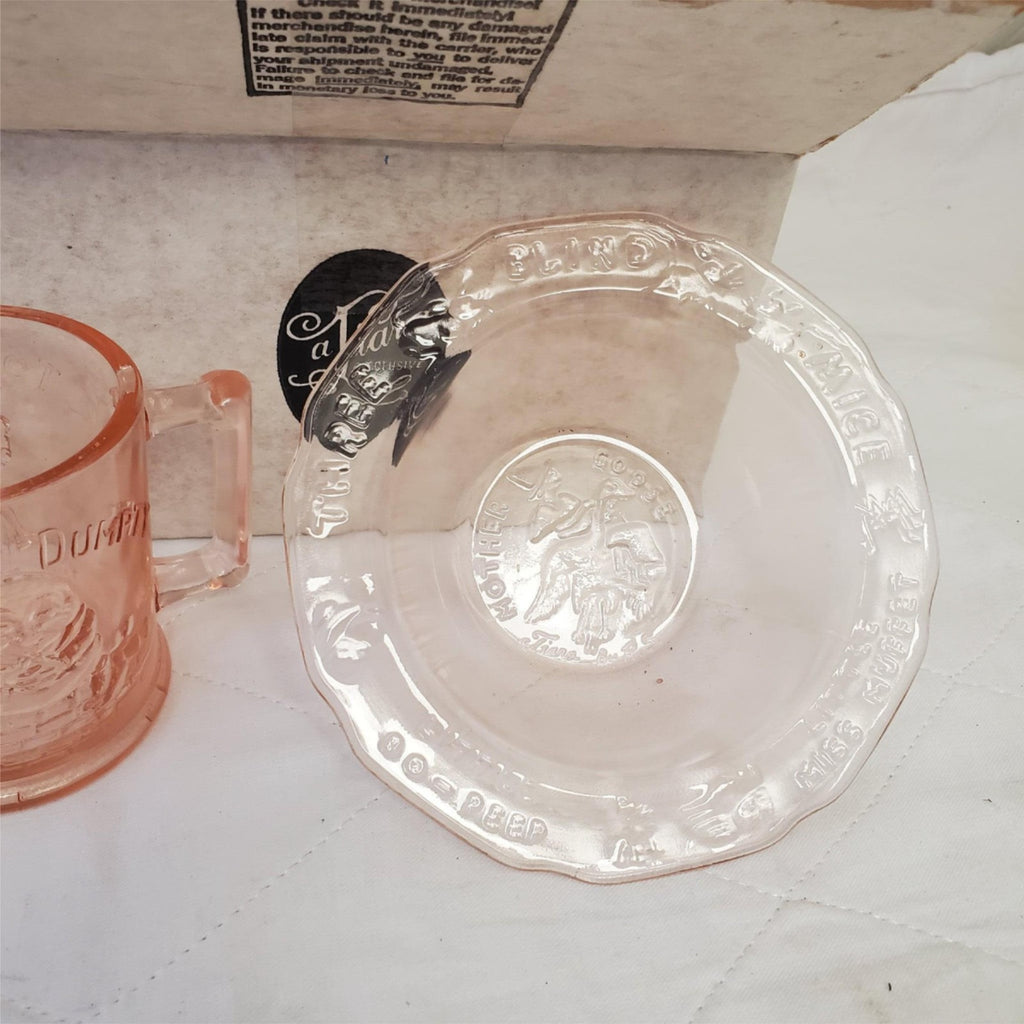 Tiara Exclusives Amber Glass Nursery Rhyme Humpty Dumpty Baby Plate Bowl Cup