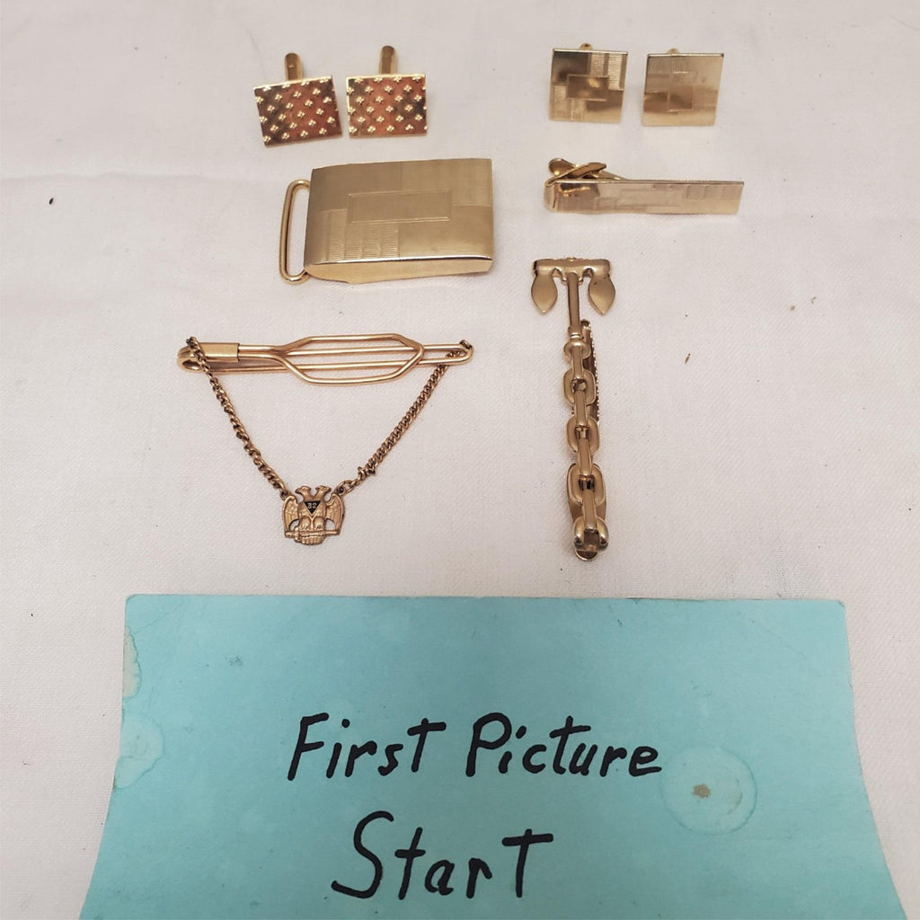 Lot of Vintage Gold Tone Men's Accessories Cufflinks, Tie Bars & More