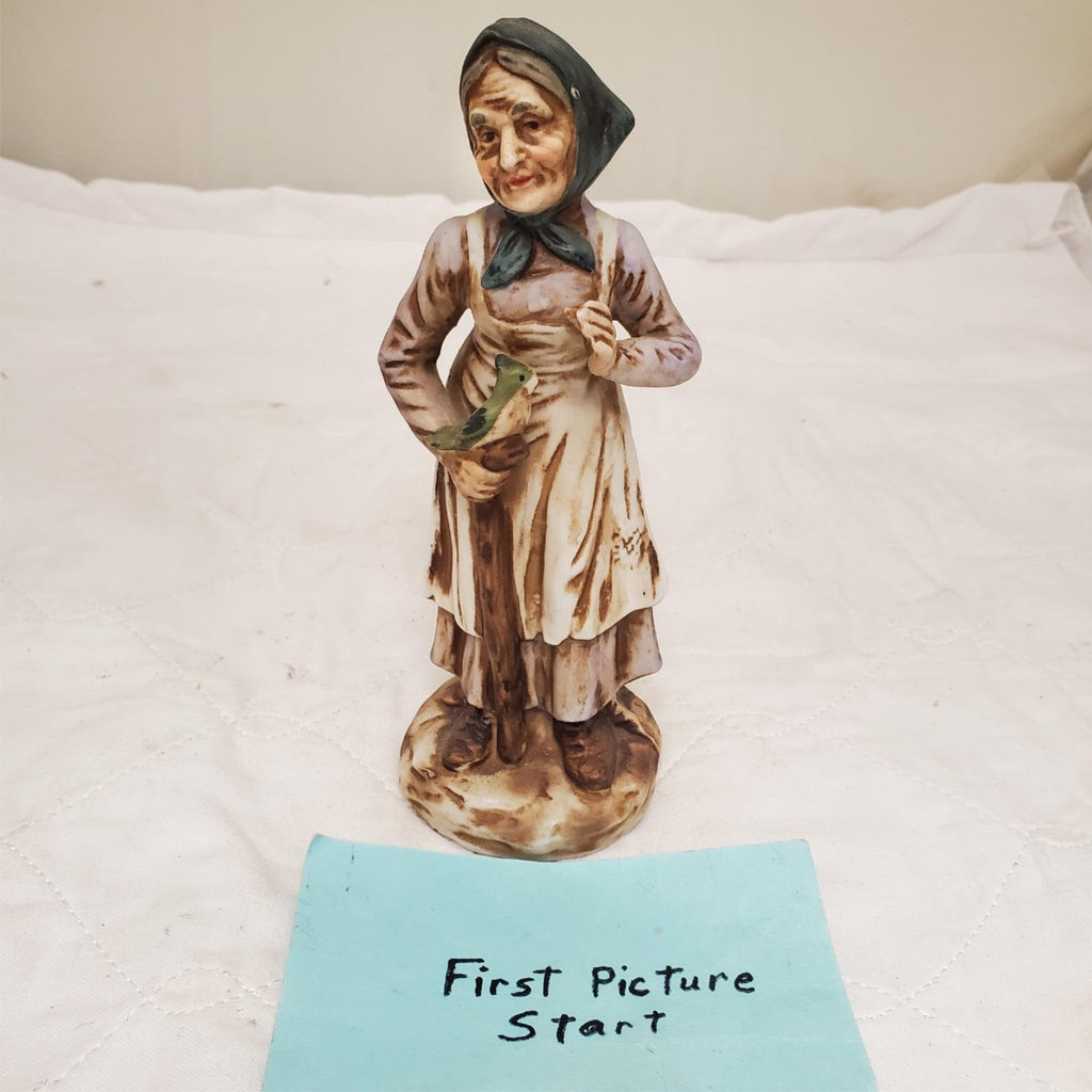 Vintage 1978 Old Lady Porcelain with Bird & Walking Stick Figurine 