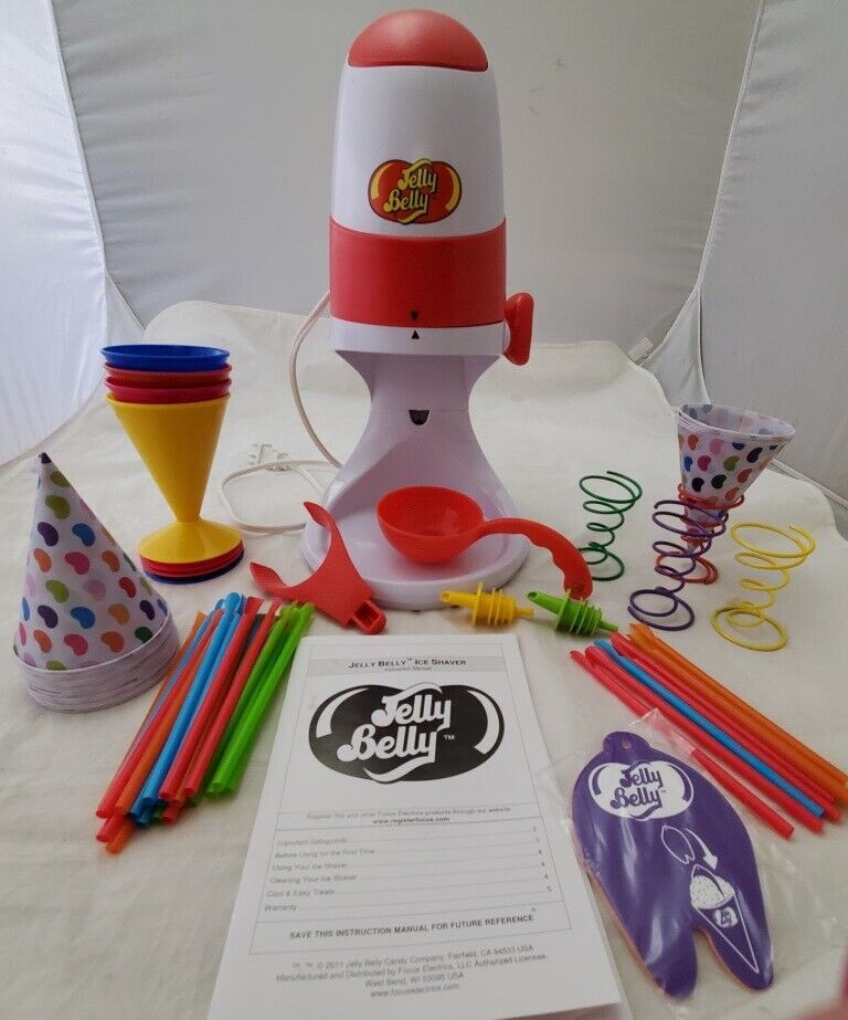 New! Jelly Belly Snow Cone Cups & Straws Decorating Kit Electric Ice Shaver