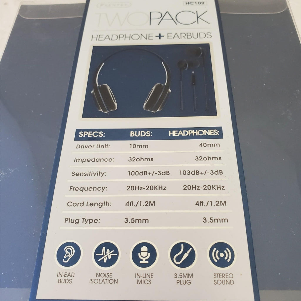 Sentry Blue Two Pack Headphone + Earbuds w/In-Line Microphones Stereo