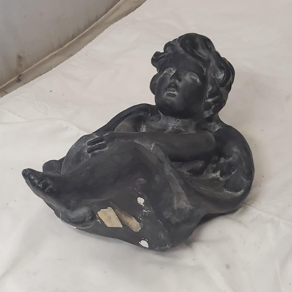 Pair of Black Angel Figurines Harp & Seated Cherub Statues
