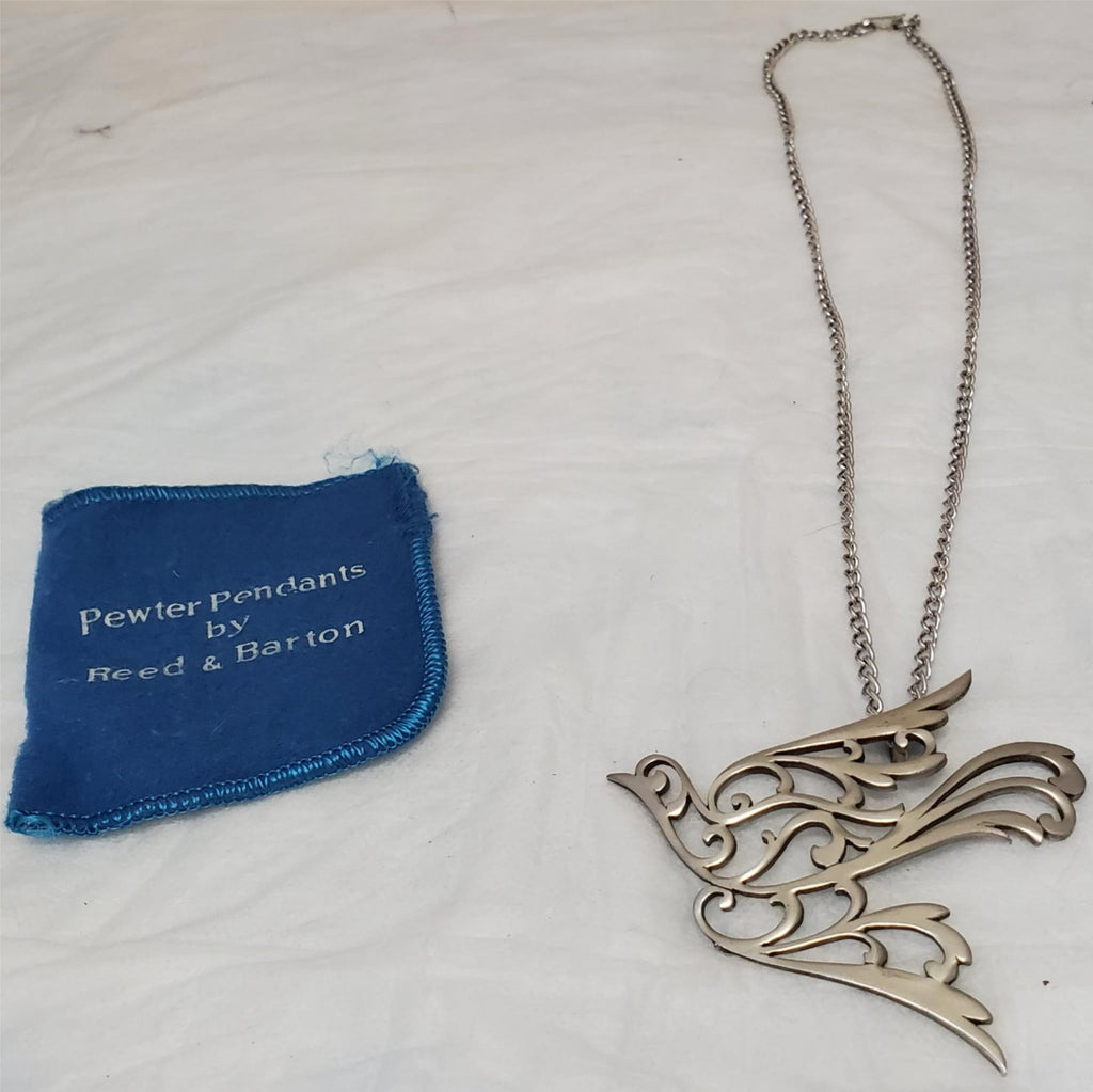 Vintage Reed & Barton Bird in Flight Pewter Necklace Nature Pendant Jewelry