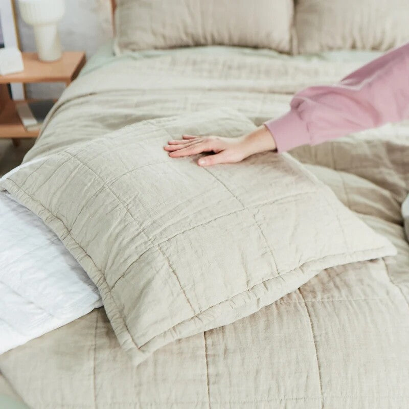Avocado Natural Color Linen Shams Standard Size $109