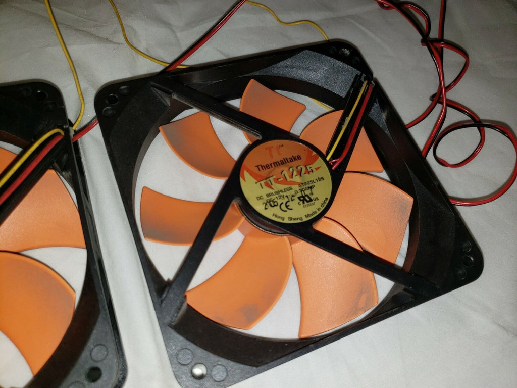 Two Thermaltake TT-1225T Case Fan - 120mm - Black w/ Orange blades w/ fan