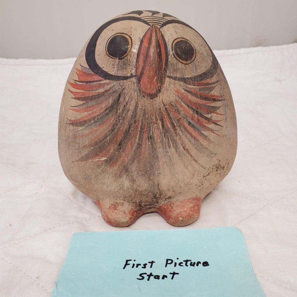 Vintage Tonala Mexican Folk Art Pottery Owl Figurine