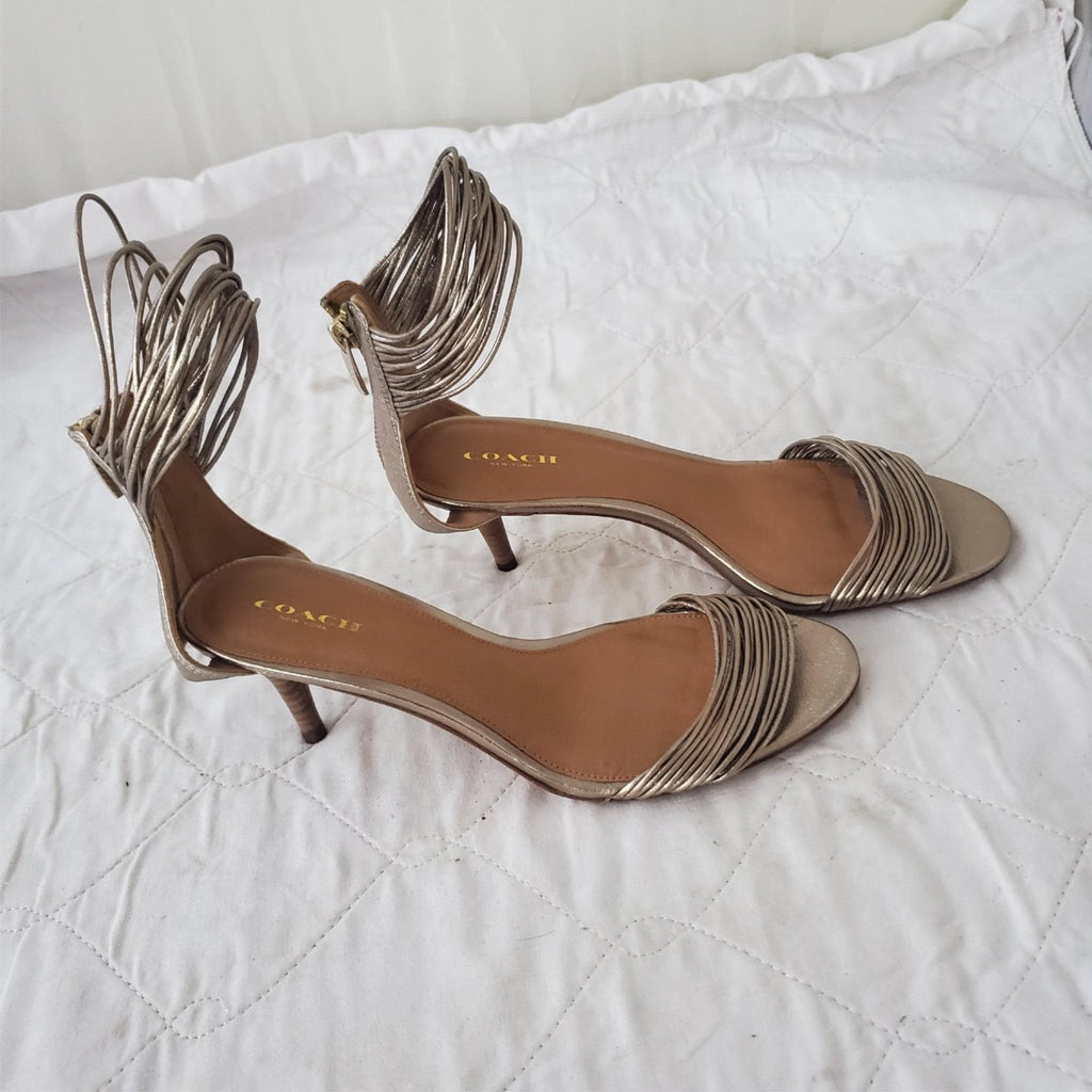 Coach Manya Size 8.5B Kitten Heel Super Soft Metallic In Napa Leather Light Gold