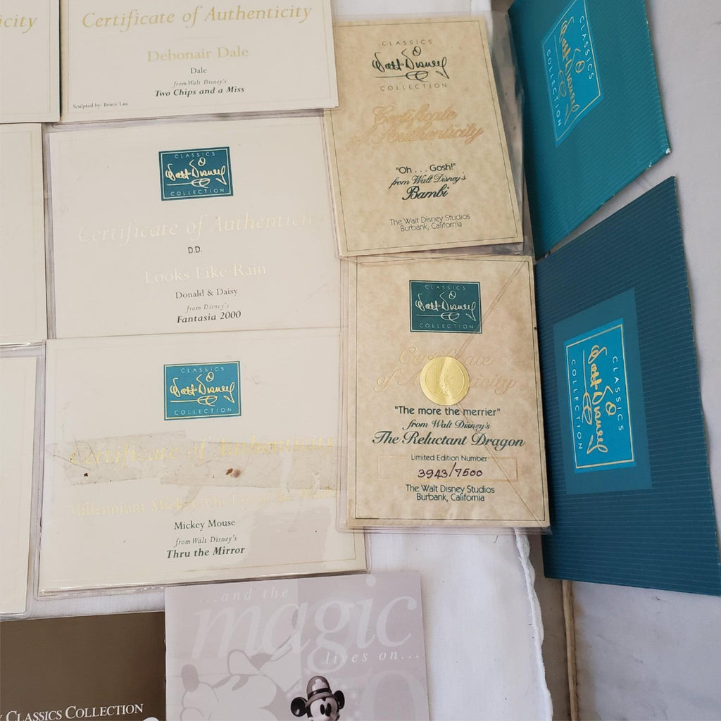 Large Lot of Walt Disney Collection Certificate of Authenticity COA Paperwork